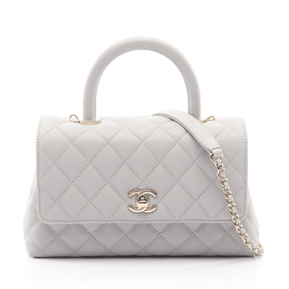 ココハンドル フラップ マトラッセ 2WAY ハンドバッグ キャビアスキン グレー ゴールド金具 シャネル バッグ CHANEL