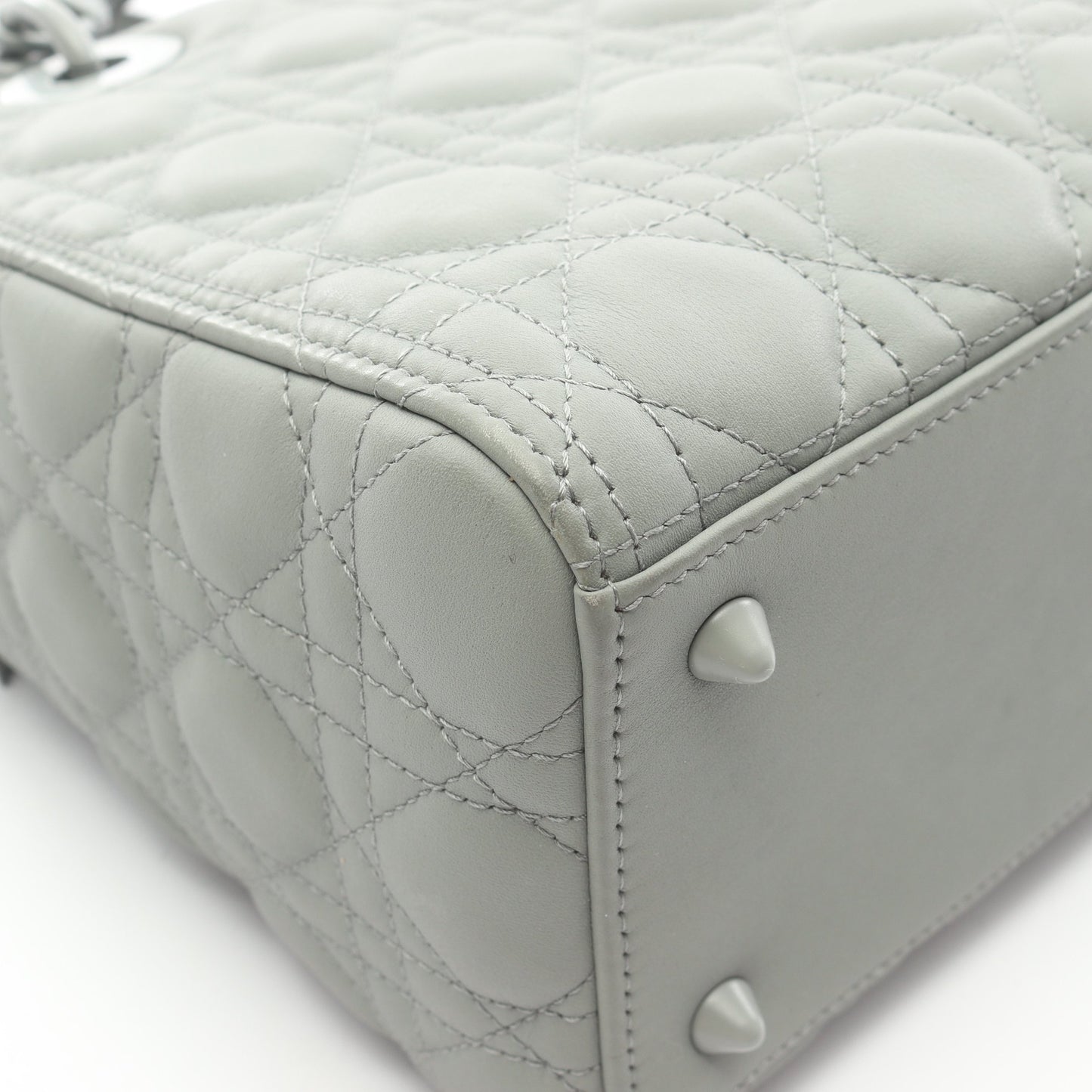 LADY DIOR レディディオール ミディアム カナージュ 2WAY ハンドバッグ レザー グレーグリーン クリスチャンディオール バッグ Christian Dior
