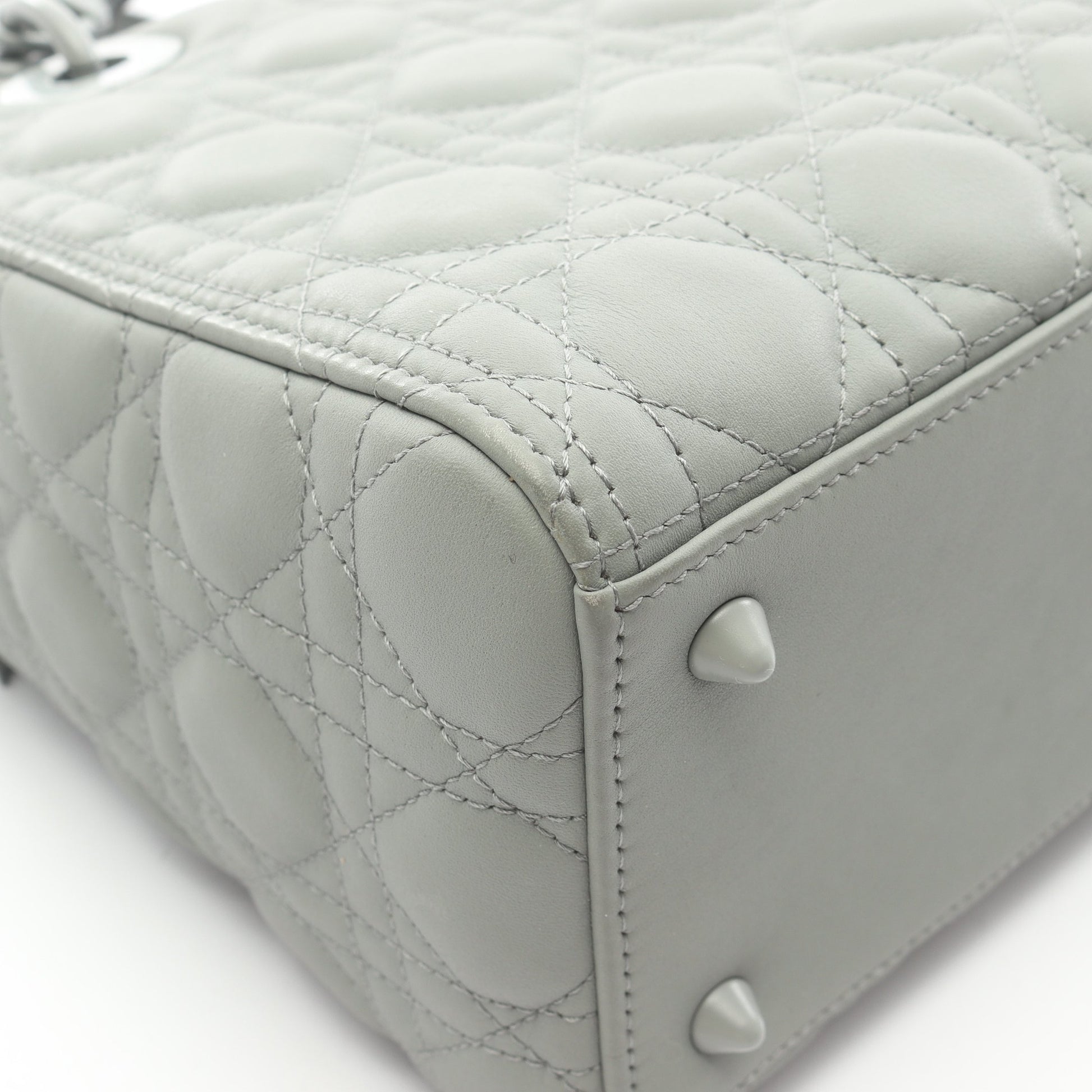 LADY DIOR レディディオール ミディアム カナージュ 2WAY ハンドバッグ レザー グレーグリーン クリスチャンディオール バッグ Christian Dior