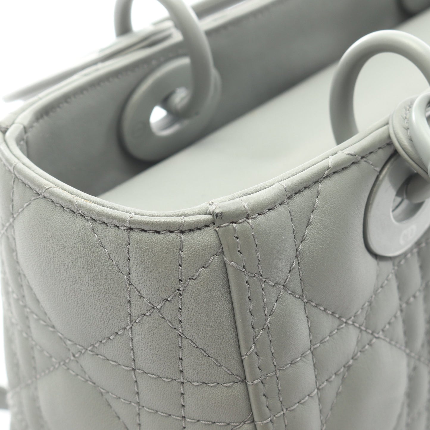 LADY DIOR レディディオール ミディアム カナージュ 2WAY ハンドバッグ レザー グレーグリーン クリスチャンディオール バッグ Christian Dior