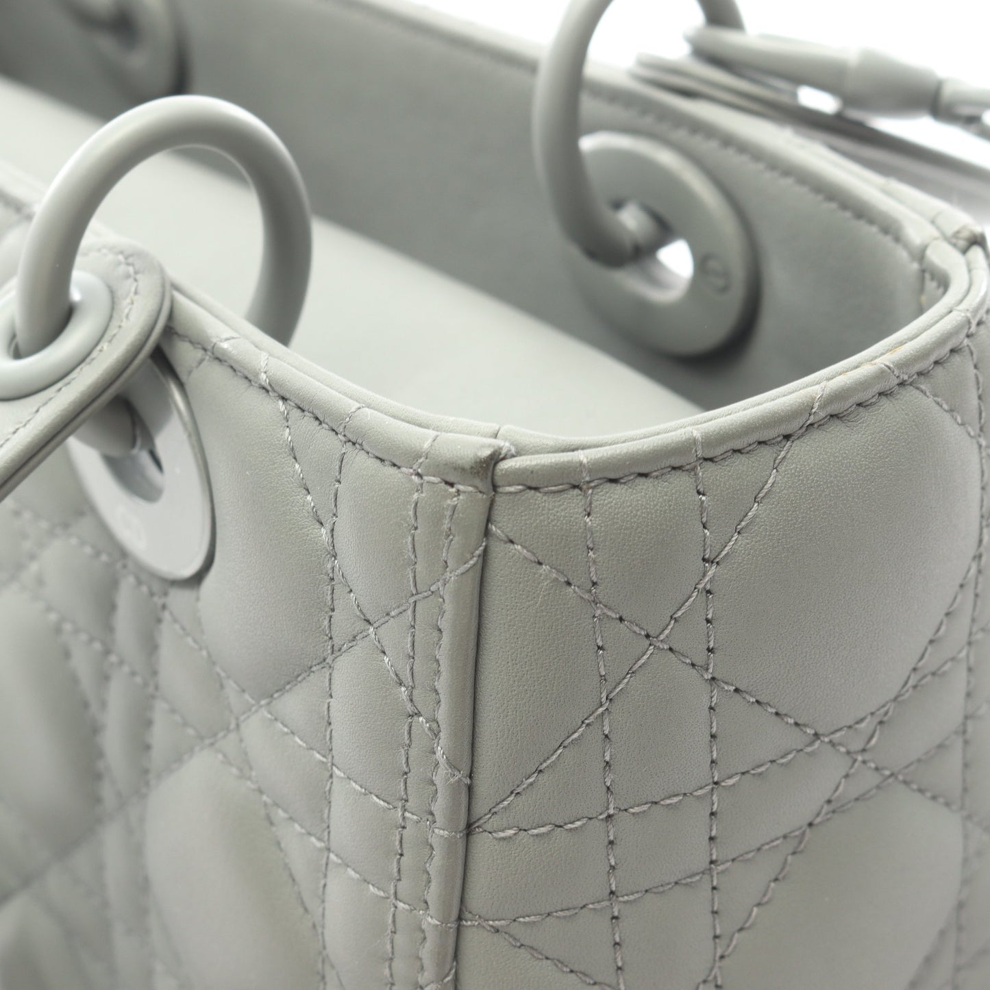 LADY DIOR レディディオール ミディアム カナージュ 2WAY ハンドバッグ レザー グレーグリーン クリスチャンディオール バッグ Christian Dior