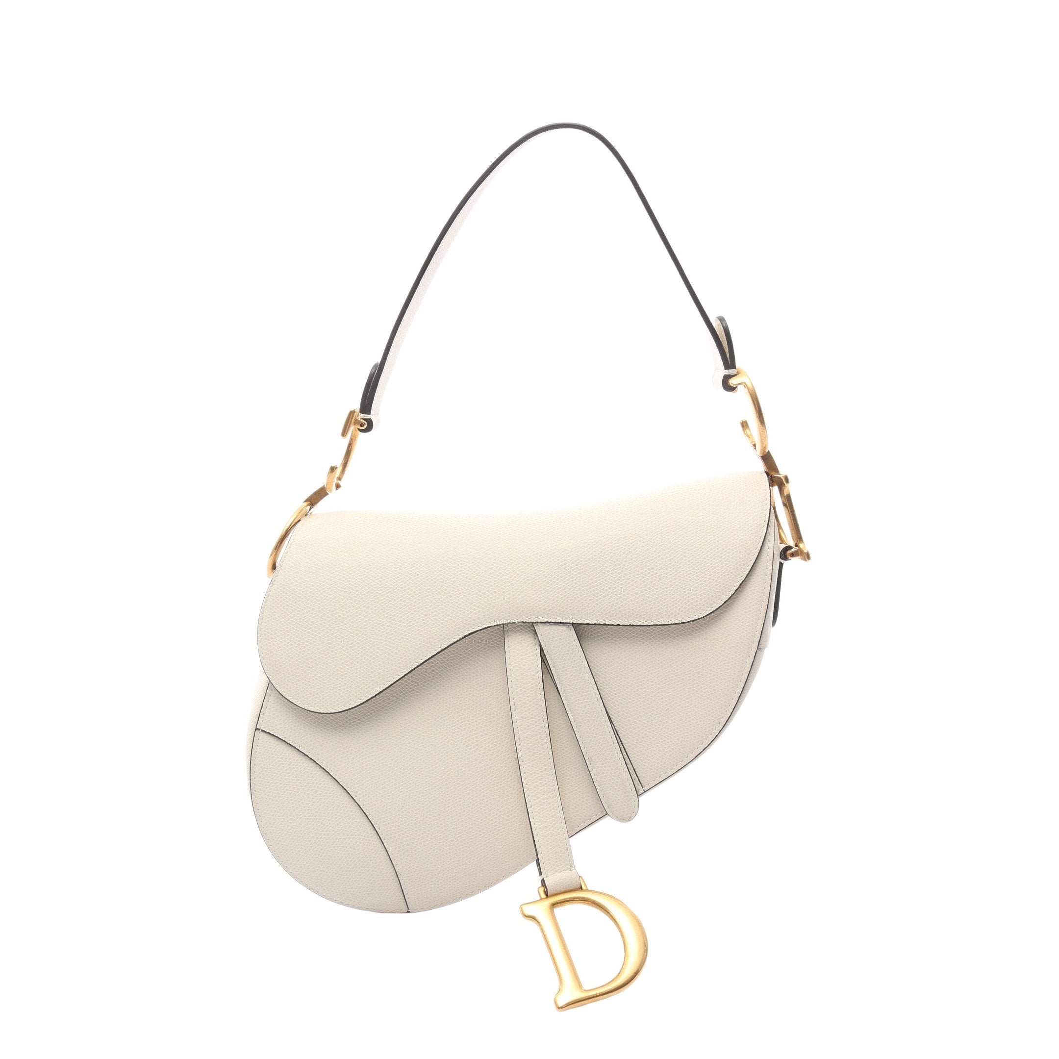 レア♡Diorヴィンテージ白レザーバッグ 丸型ハンドル サドルバッグ ハンドバッグ レザー オフホワイト クリスチャン