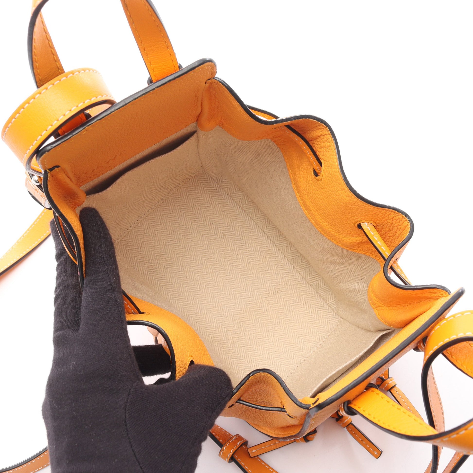 ハンモック ドローストリングバッグ ミニ 2WAY ハンドバッグ レザー オレンジ ロエベ バッグ LOEWE