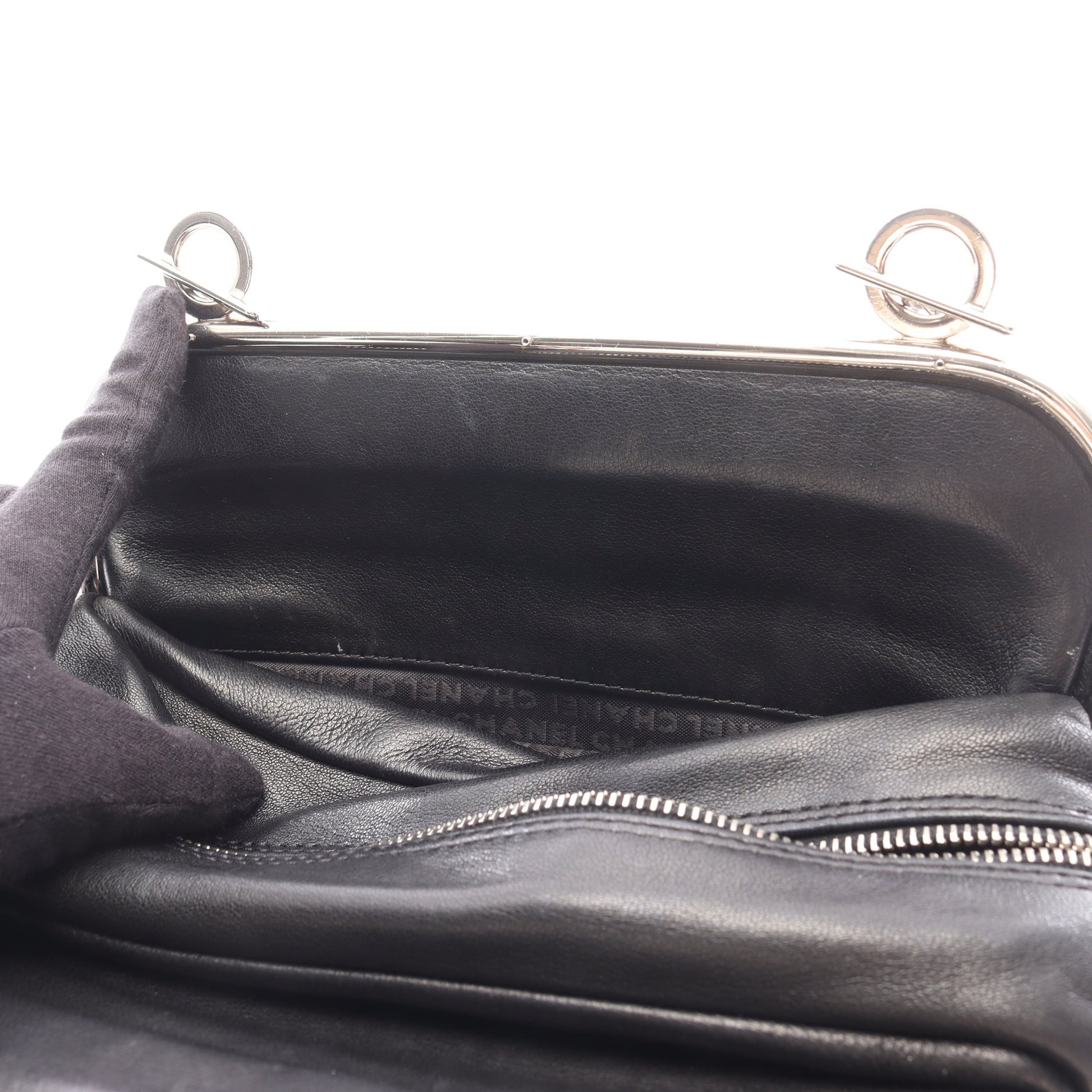 マトラッセ チェーンハンドバッグ ラムスキン ブラック シルバー金具 シャネル バッグ CHANEL