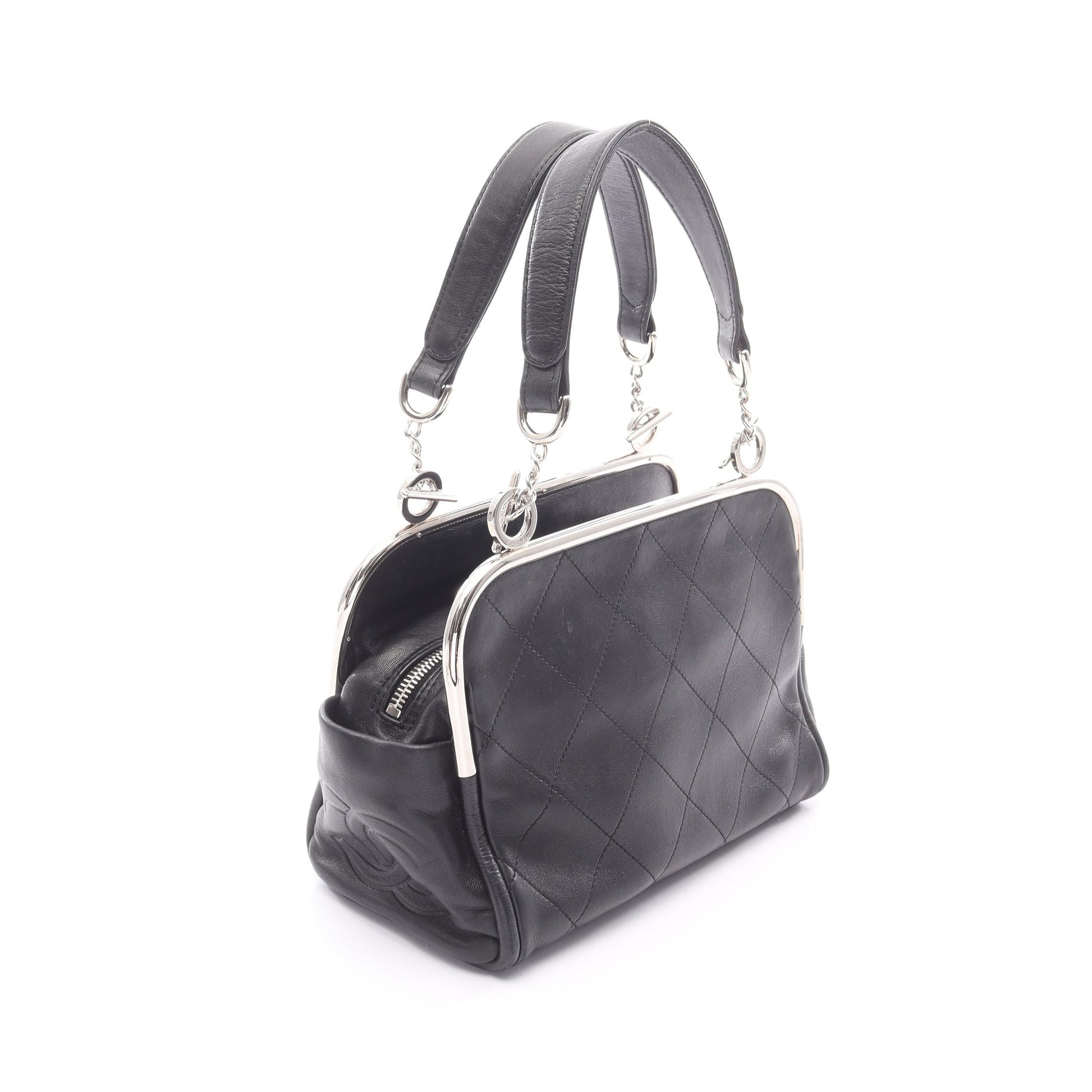マトラッセ チェーンハンドバッグ ラムスキン ブラック シルバー金具 シャネル バッグ CHANEL