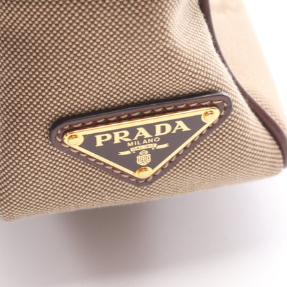 LOGO JACQUARD ロゴジャガード ショルダーバッグ キャンバス レザー ベージュ ダークブラウン プラダ バッグ PRADA