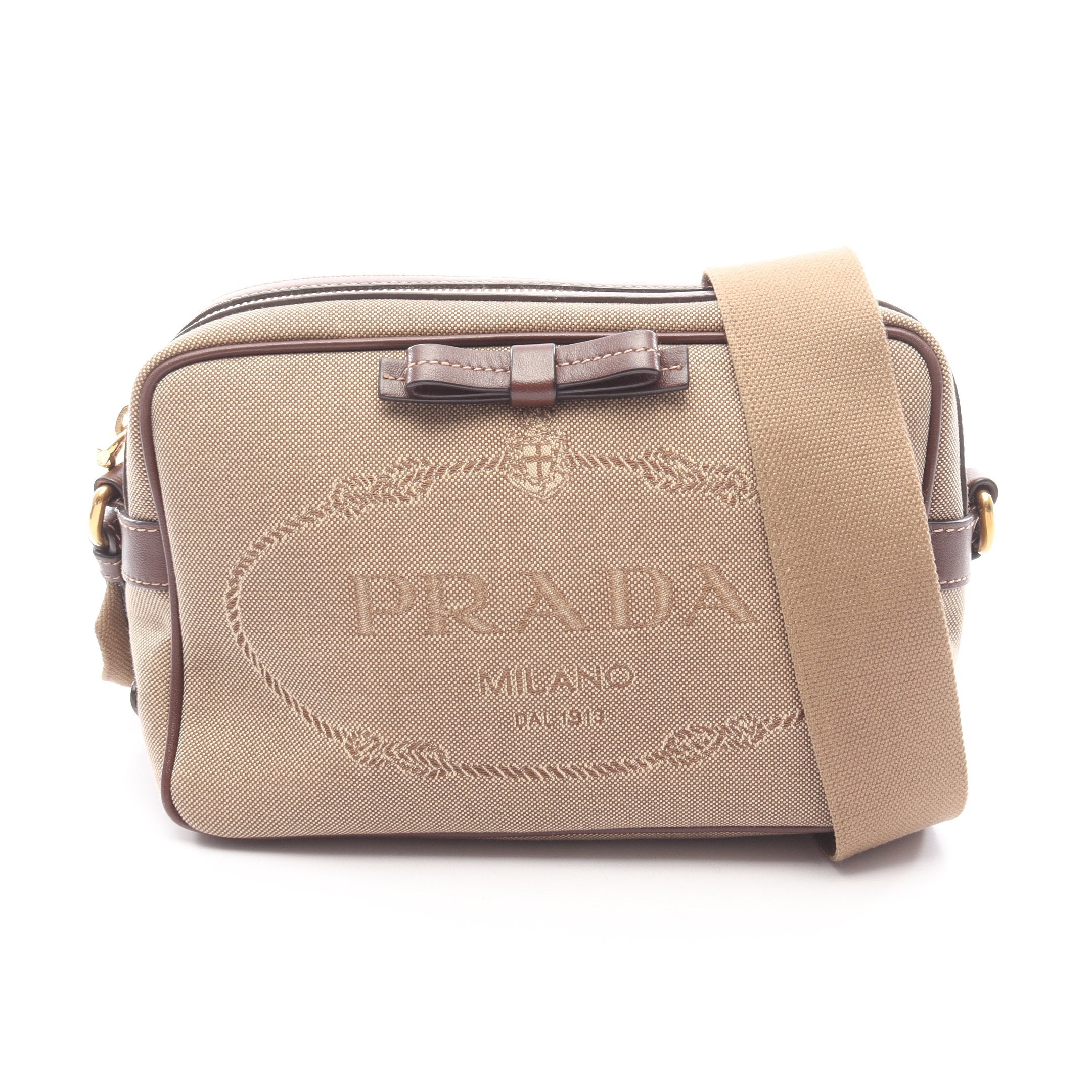 PRADA ロゴジャガードショルダーバッグ LOGO JACQUARD ロゴジャガード ショルダーバッグ キャンバス レザー