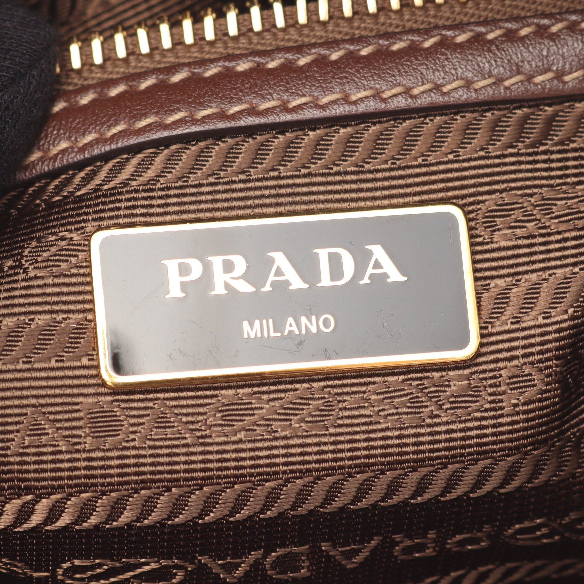 LOGO JACQUARD ロゴジャガード ショルダーバッグ キャンバス レザー ベージュ ダークブラウン プラダ バッグ PRADA