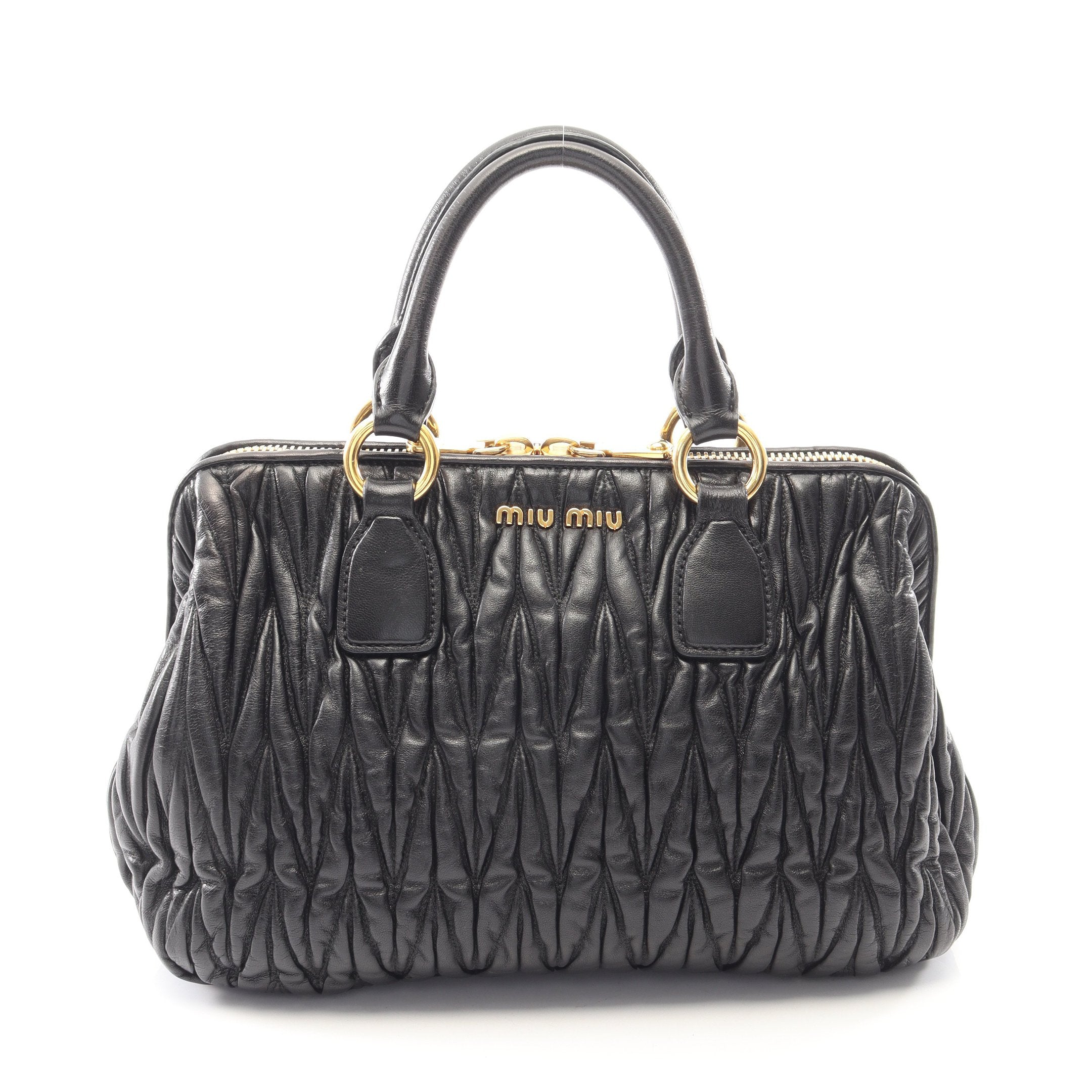 miu miu マテラッセ ハンドバッグ ブラック マテラッセ ハンドバッグ レザー ブラック ミュウミュウ – RECLO