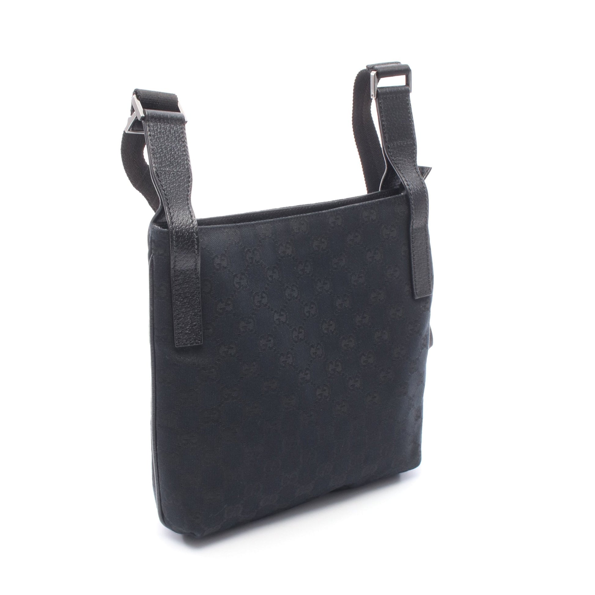 GGキャンバス ショルダーバッグ キャンバス レザー ブラック グッチ バッグ GUCCI