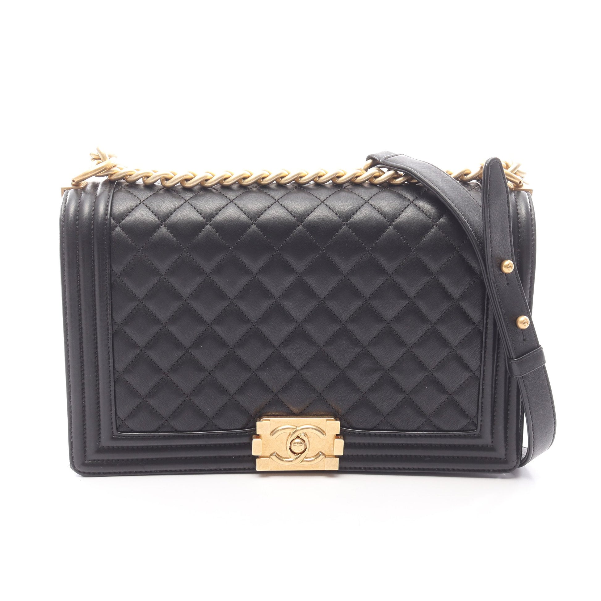ボーイシャネル ラージ マトラッセ チェーンショルダーバッグ ラムスキン ブラック ゴールド金具 シャネル バッグ CHANEL