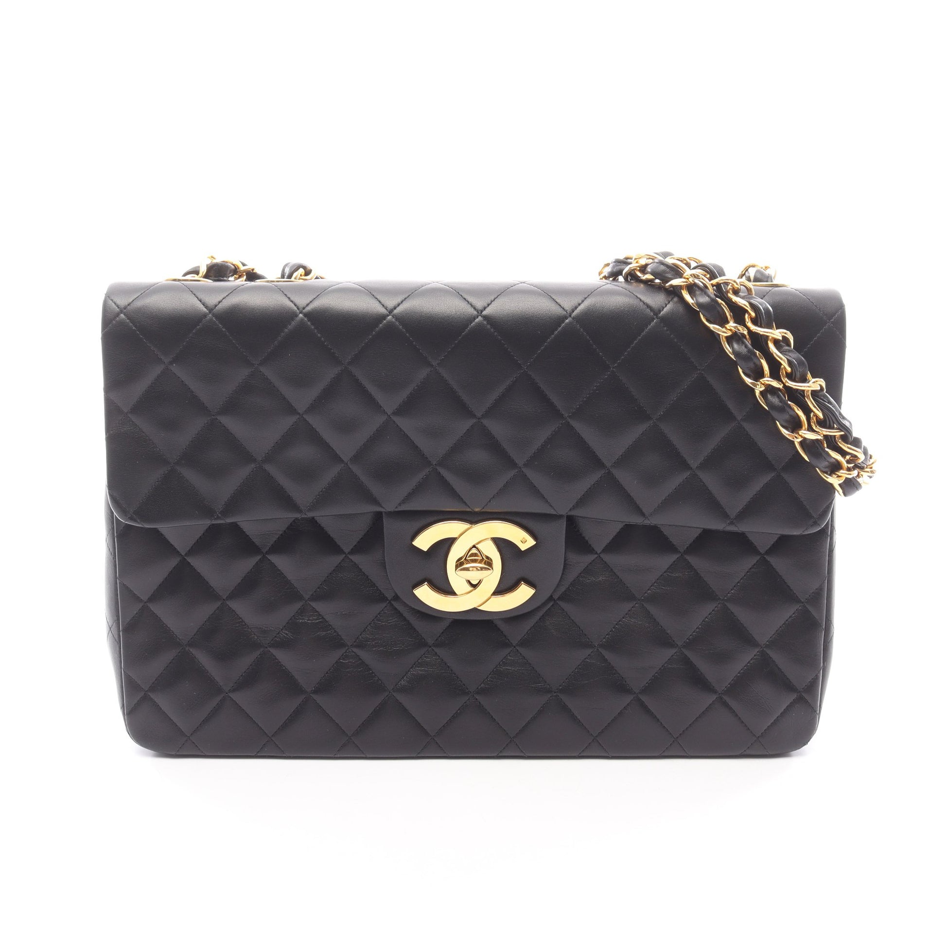 デカマトラッセ34 シングルフラップ Wチェーンショルダーバッグ ラムスキン ブラック ゴールド金具 シャネル バッグ CHANEL