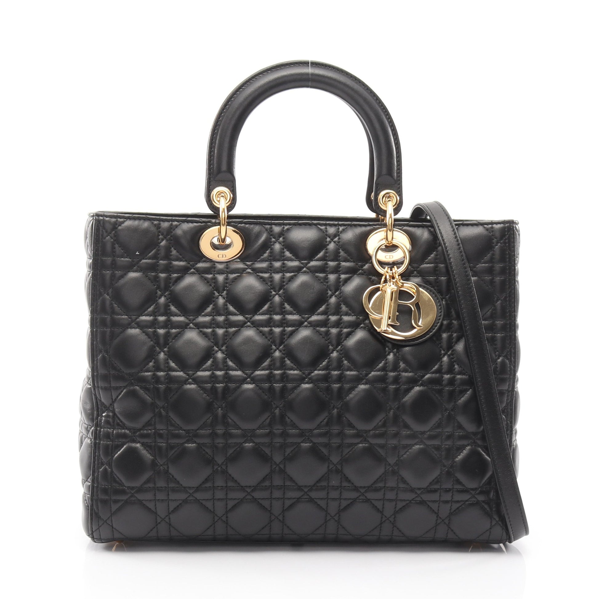 レディディオール ラージ カナージュ 2WAY ハンドバッグ レザー ブラック クリスチャンディオール バッグ Christian Dior
