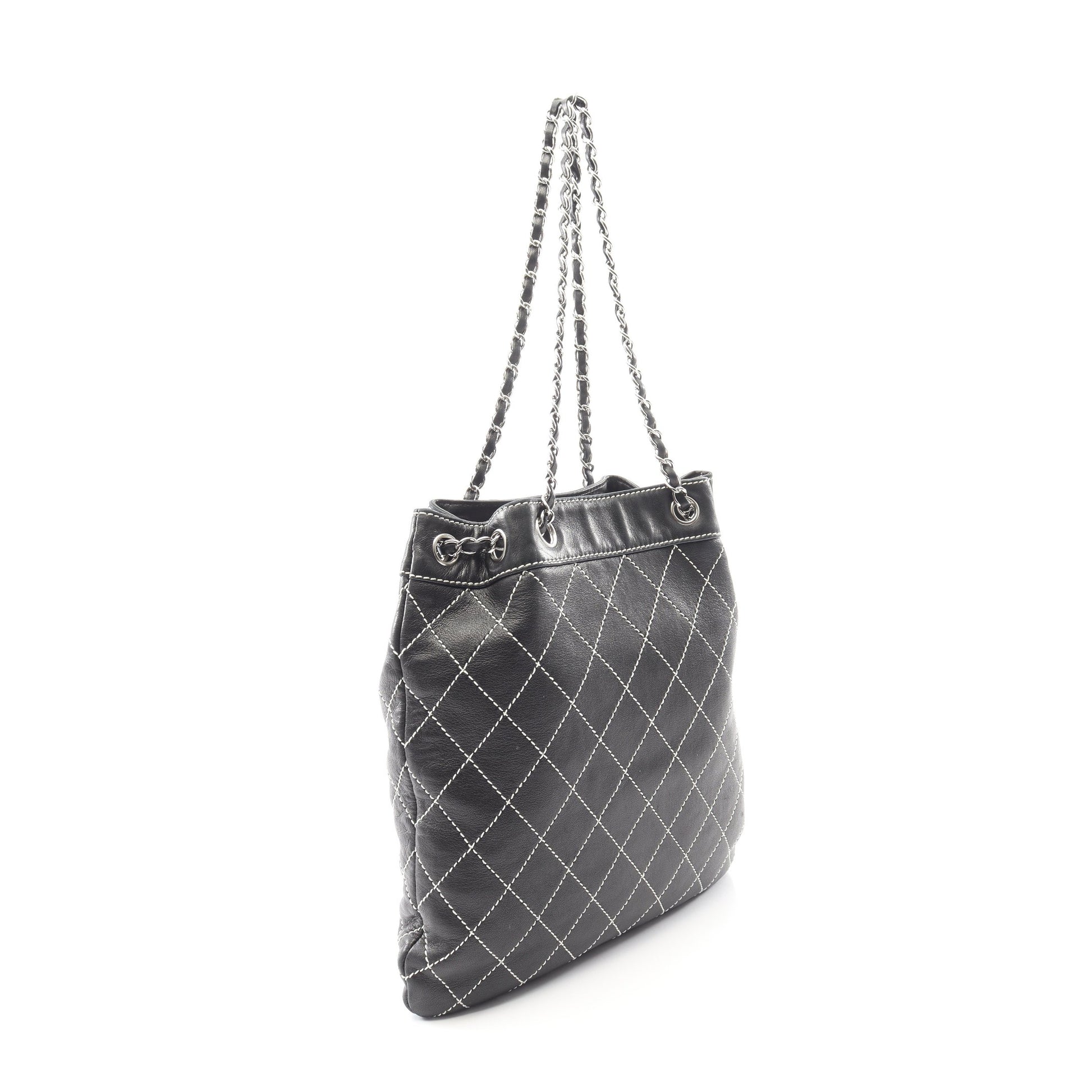ワイルドステッチ チェーンショルダーバッグ ラムスキン ブラック シルバー金具 シャネル バッグ CHANEL