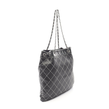ワイルドステッチ チェーンショルダーバッグ ラムスキン ブラック シルバー金具 シャネル バッグ CHANEL