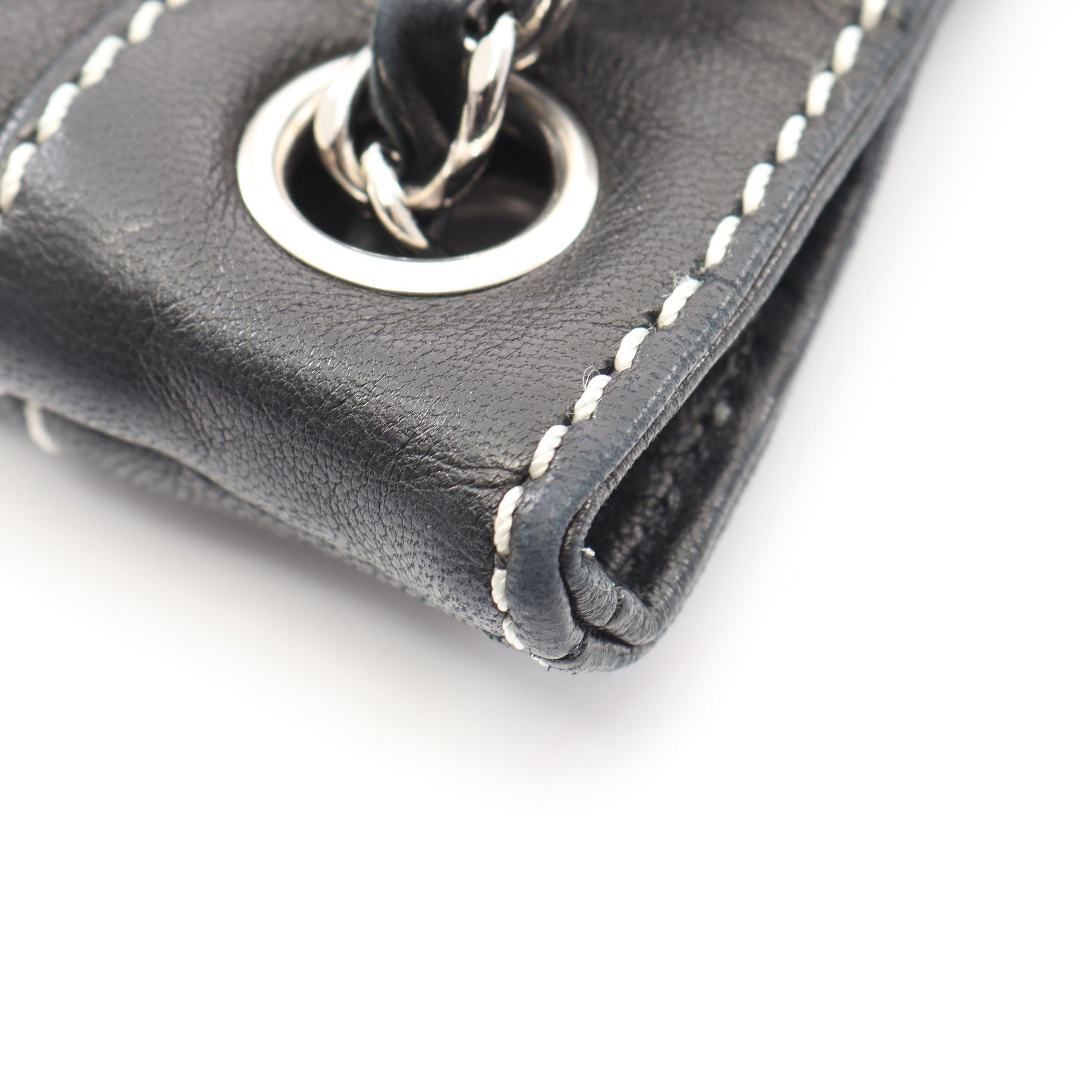 ワイルドステッチ チェーンショルダーバッグ ラムスキン ブラック シルバー金具 シャネル バッグ CHANEL
