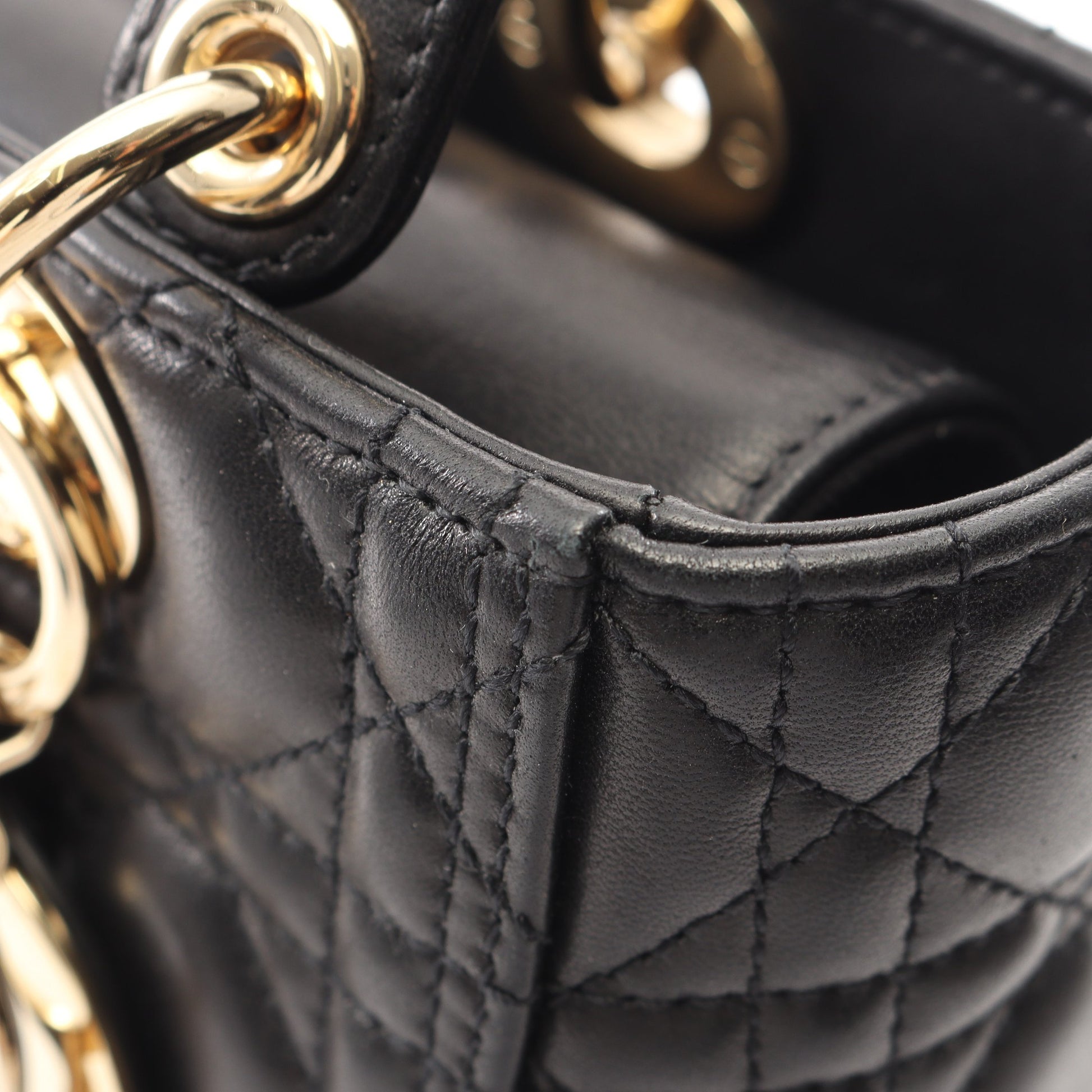 LADY DIOR レディディオール カナージュ 2WAY ハンドバッグ レザー ブラック クリスチャンディオール バッグ Christian Dior