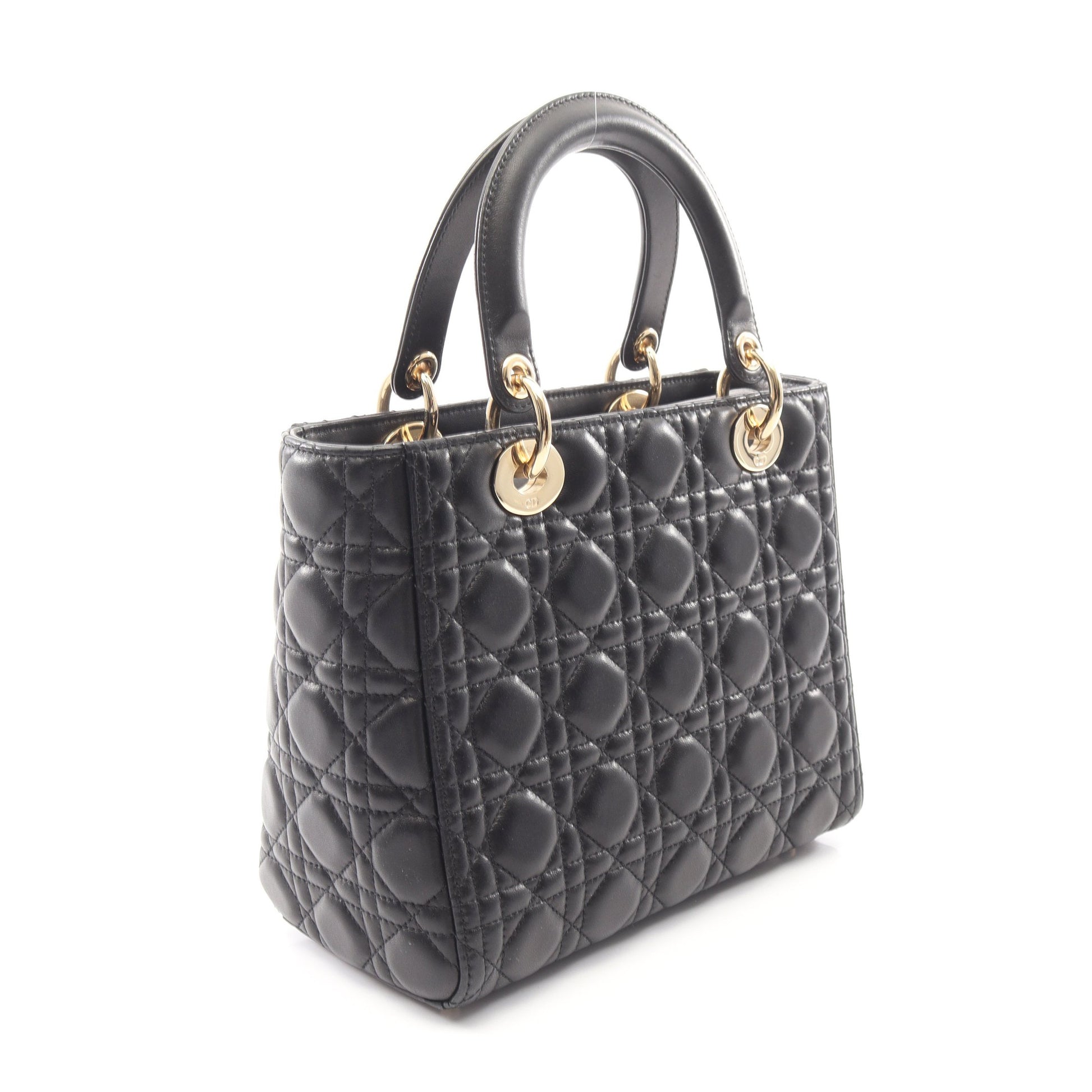 LADY DIOR レディディオール カナージュ 2WAY ハンドバッグ レザー ブラック クリスチャンディオール バッグ Christian Dior