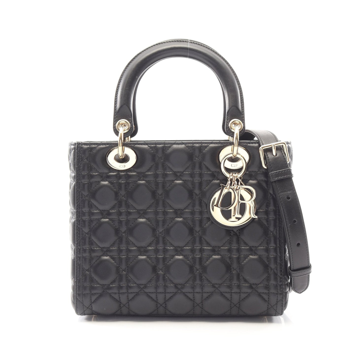 LADY DIOR レディディオール カナージュ 2WAY ハンドバッグ レザー ブラック クリスチャンディオール バッグ Christian Dior
