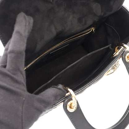 LADY DIOR レディディオール カナージュ 2WAY ハンドバッグ レザー ブラック クリスチャンディオール バッグ Christian Dior