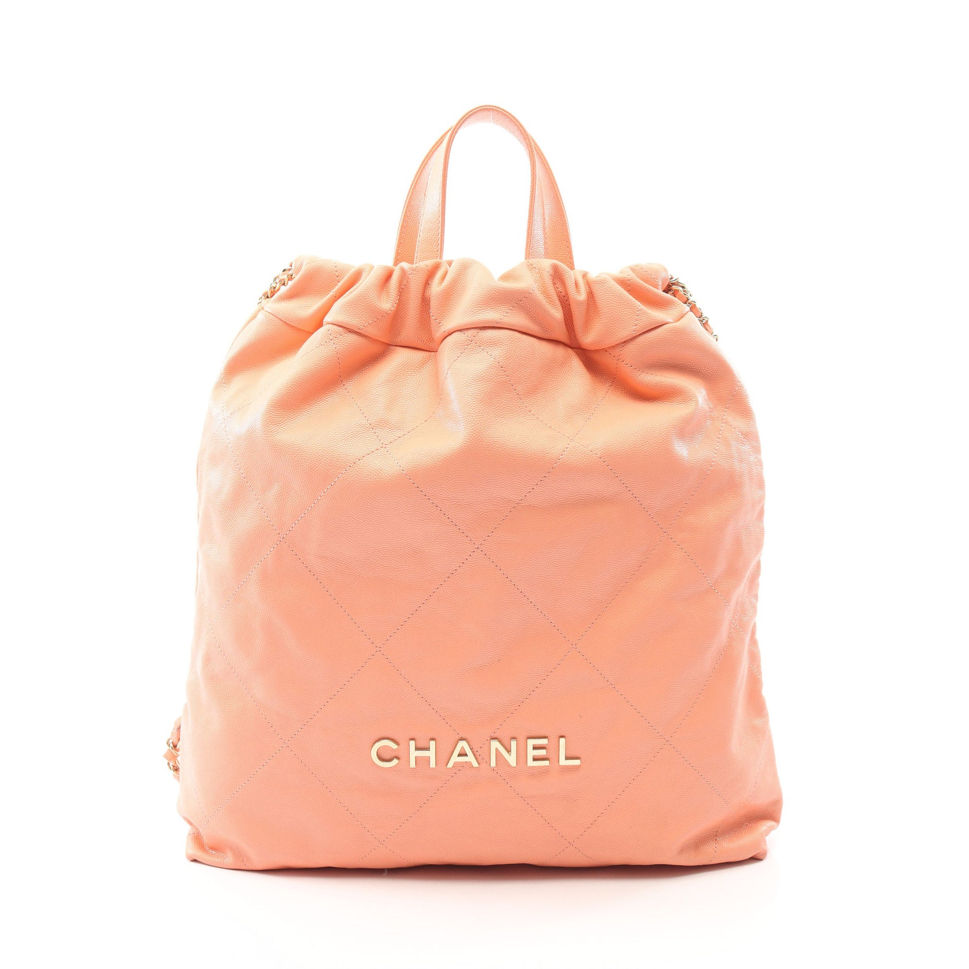 シャネル 22 ラージ バックパック リュックサック キャビアスキン コーラルオレンジ ゴールド金具 シャネル バッグ CHANEL
