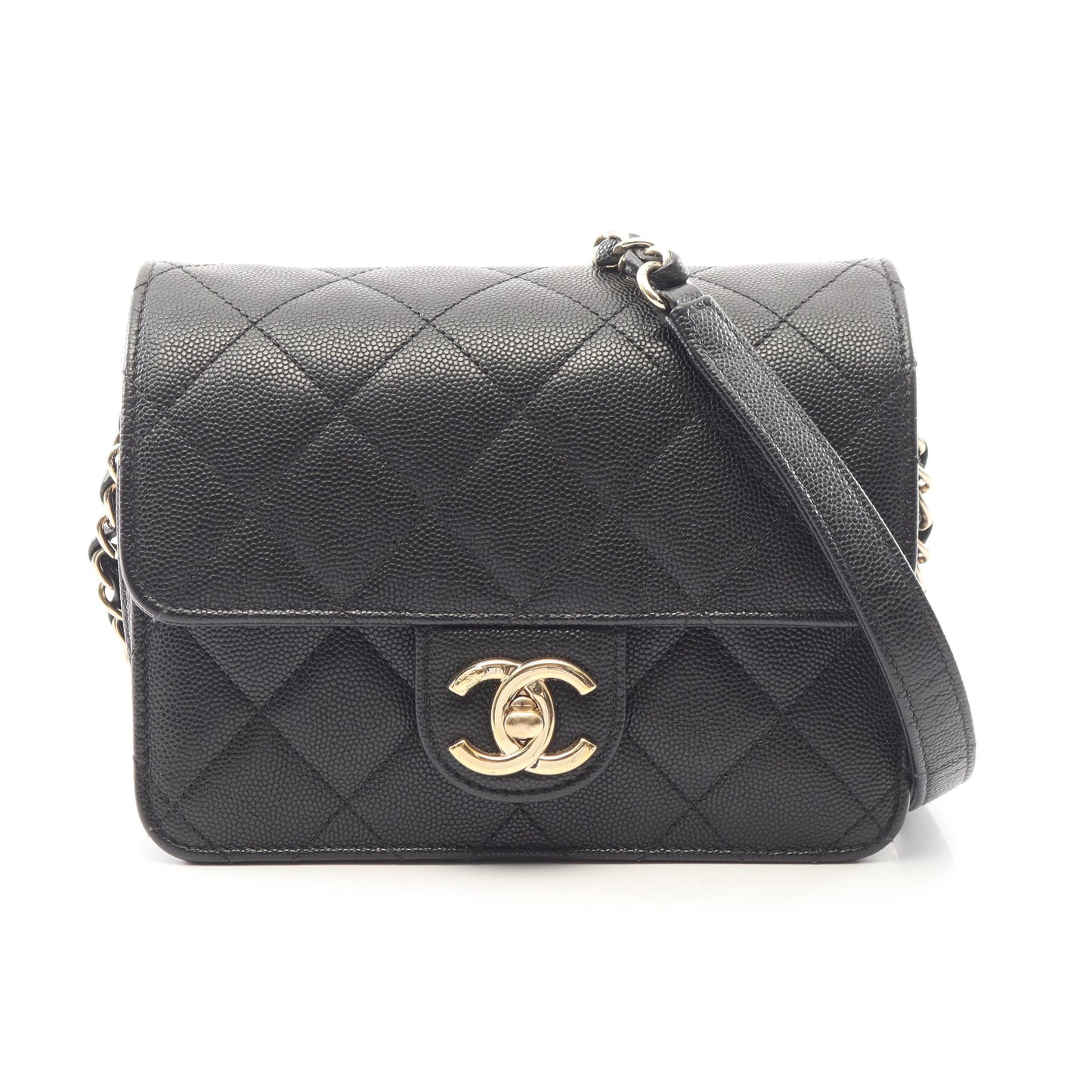 マトラッセ チェーンショルダーバッグ キャビアスキン ブラック ゴールド金具 シャネル バッグ CHANEL