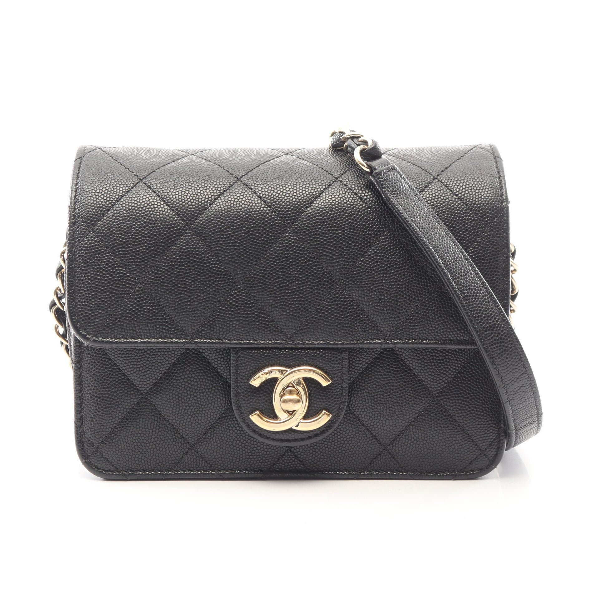 マトラッセ チェーンショルダーバッグ キャビアスキン ブラック ゴールド金具 シャネル バッグ CHANEL