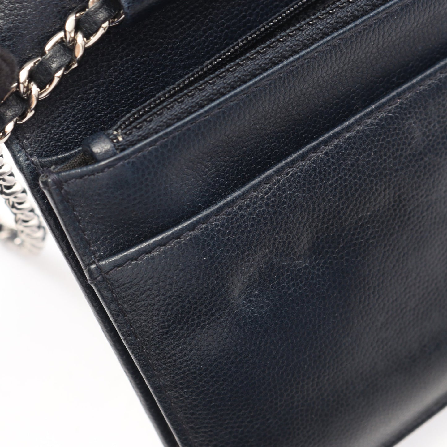 ブリリアント ココマーク チェーンウォレット ソフトキャビアスキン ネイビー シルバー金具 シャネル バッグ CHANEL