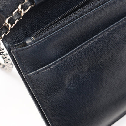ブリリアント ココマーク チェーンウォレット ソフトキャビアスキン ネイビー シルバー金具 シャネル バッグ CHANEL