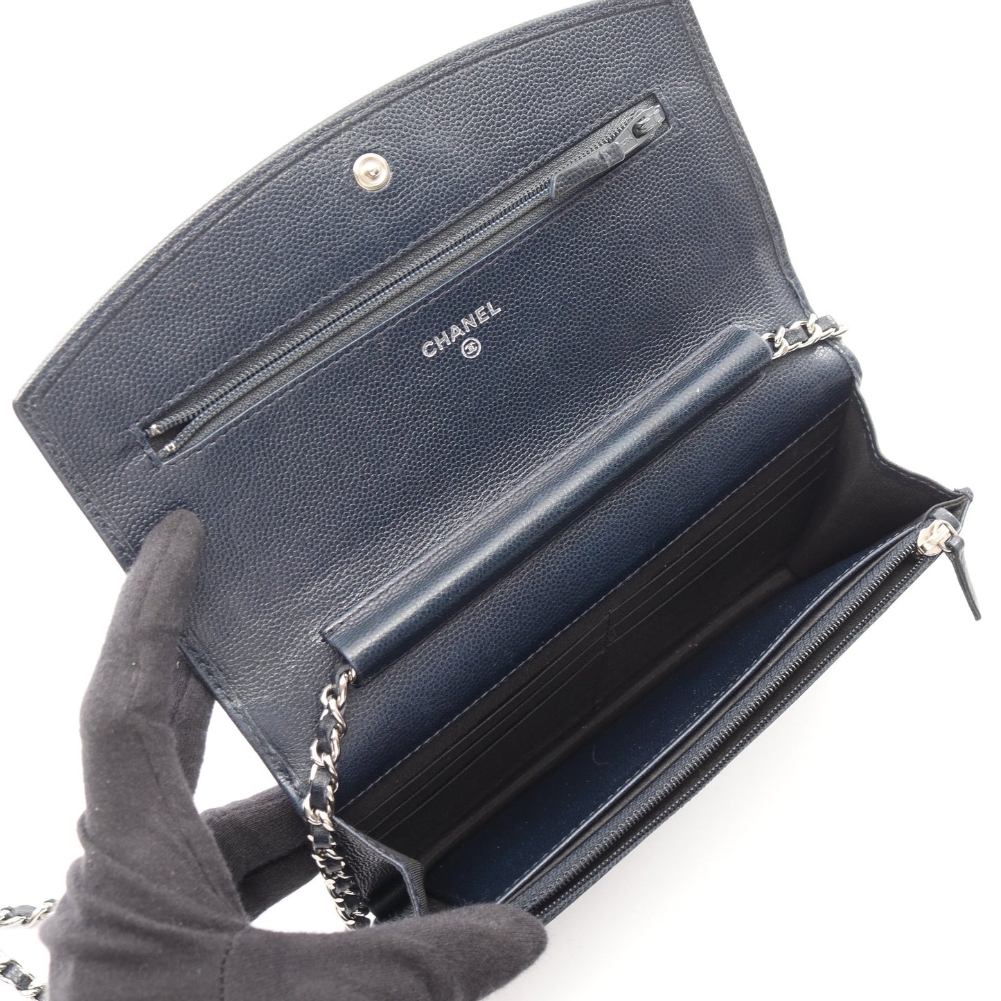ブリリアント ココマーク チェーンウォレット ソフトキャビアスキン ネイビー シルバー金具 シャネル バッグ CHANEL