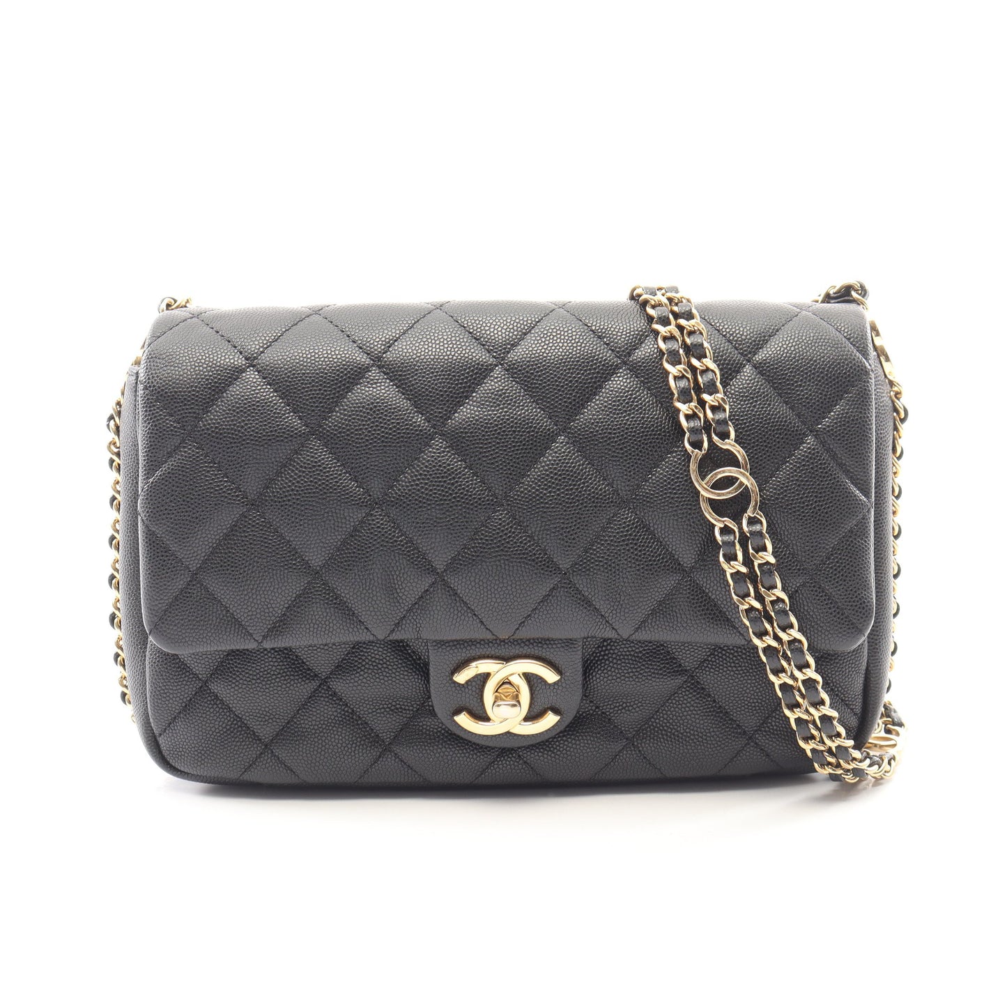 マトラッセ チェーンショルダーバッグ キャビアスキン ブラック ゴールド金具 シャネル バッグ CHANEL