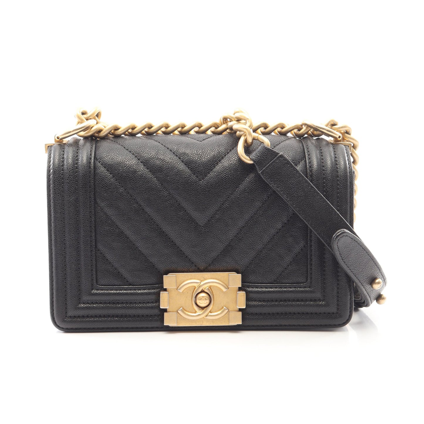 ボーイシャネル スモール チェーンショルダーバッグ キャビアスキン ブラック ゴールド金具 シャネル バッグ CHANEL
