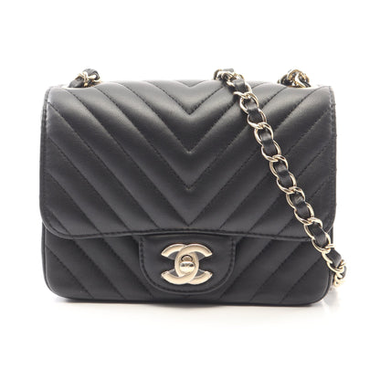 シェブロン Vステッチ ミニ チェーンショルダーバッグ ラムスキン ブラック ゴールド金具 シャネル バッグ CHANEL