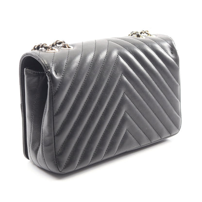 Vステッチ シェブロン フルフラップ Wチェーンショルダーバッグ ラムスキン ブラック ゴールド金具 シャネル バッグ CHANEL