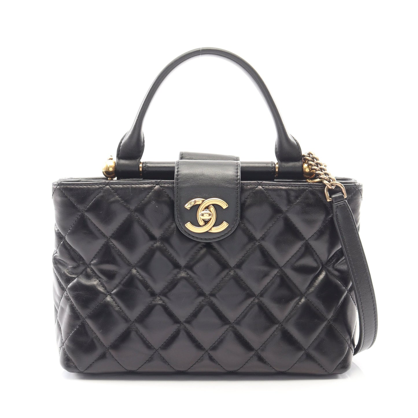 マトラッセ 2WAY チェーンショルダーバッグ レザー ブラック ゴールド金具 シャネル バッグ CHANEL