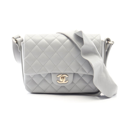 マトラッセ フリル ショルダーバッグ ラムスキン グレー ゴールド金具 シャネル バッグ CHANEL