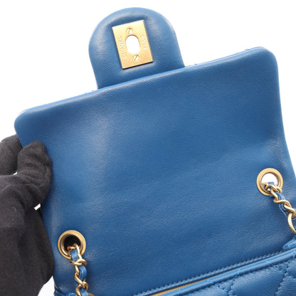 マトラッセ チェーンショルダーバッグ ラムスキン ブルー ゴールド金具 シャネル バッグ CHANEL