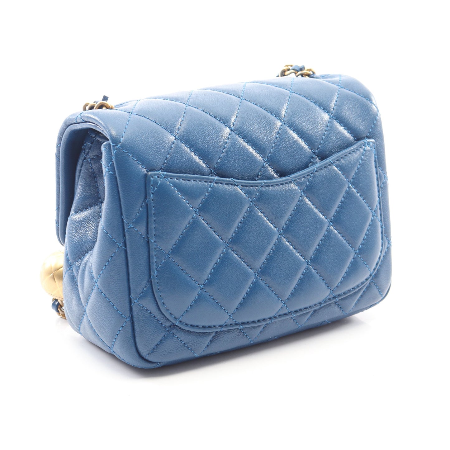 マトラッセ チェーンショルダーバッグ ラムスキン ブルー ゴールド金具 シャネル バッグ CHANEL