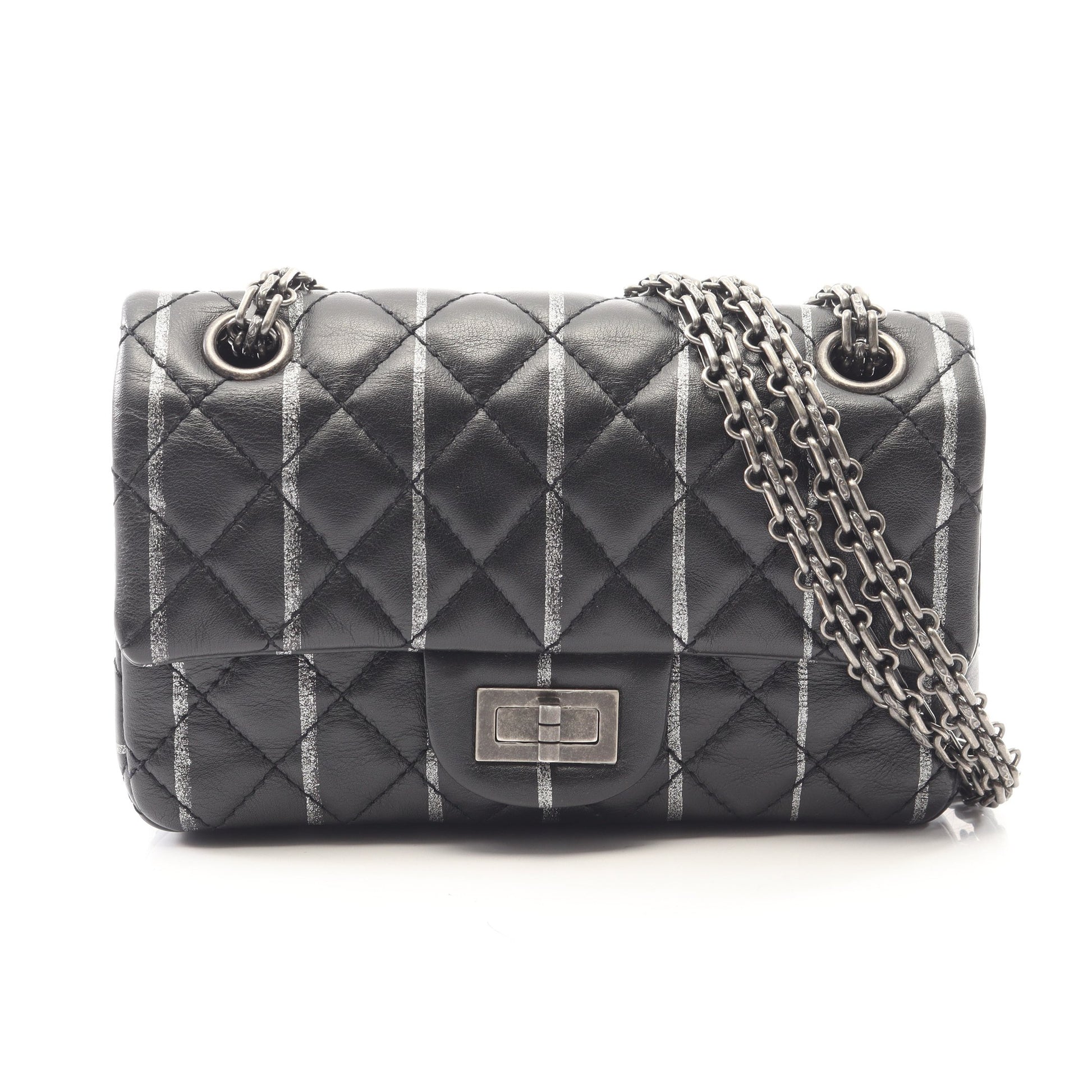 2.55 ミニマトラッセ Wチェーンショルダーバッグ ラムスキン ブラック シルバー金具 シャネル バッグ CHANEL