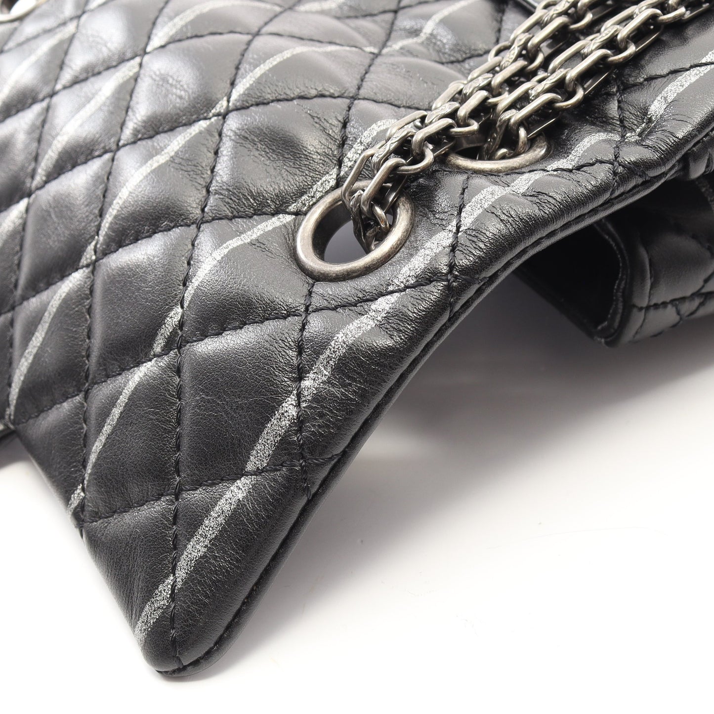 2.55 ミニマトラッセ Wチェーンショルダーバッグ ラムスキン ブラック シルバー金具 シャネル バッグ CHANEL