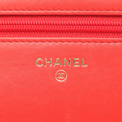 マトラッセ カメリア チェーンウォレット ラムスキン レッド ゴールド金具 シャネル バッグ CHANEL