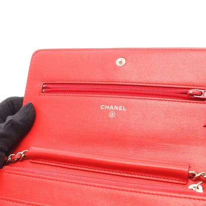 マトラッセ カメリア チェーンウォレット ラムスキン レッド ゴールド金具 シャネル バッグ CHANEL