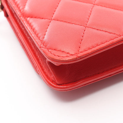 マトラッセ カメリア チェーンウォレット ラムスキン レッド ゴールド金具 シャネル バッグ CHANEL