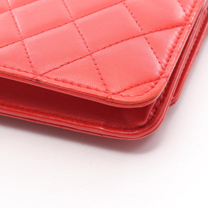 マトラッセ カメリア チェーンウォレット ラムスキン レッド ゴールド金具 シャネル バッグ CHANEL