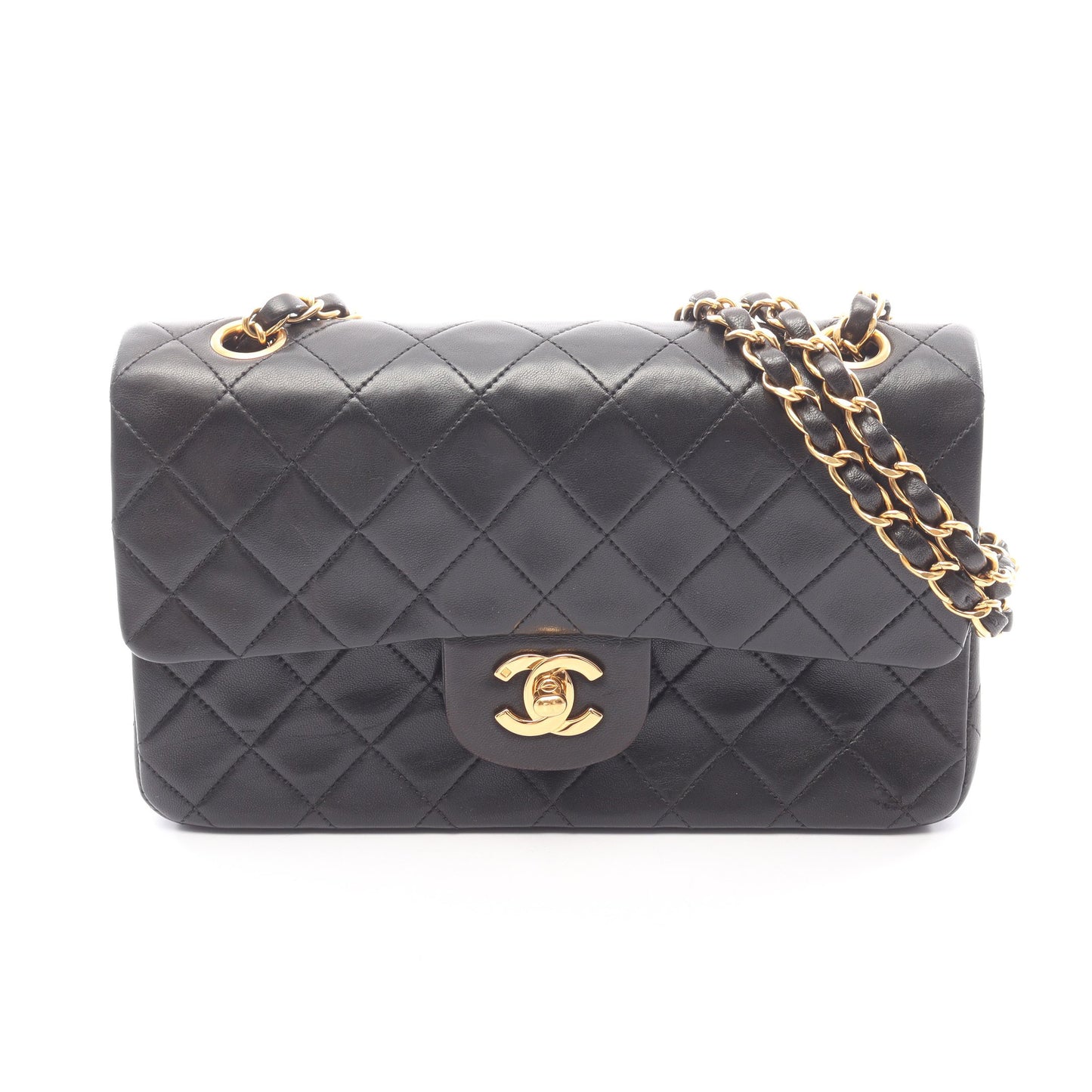 マトラッセ Wフラップ Wチェーンショルダーバッグ ラムスキン ブラック ゴールド金具 シャネル バッグ CHANEL