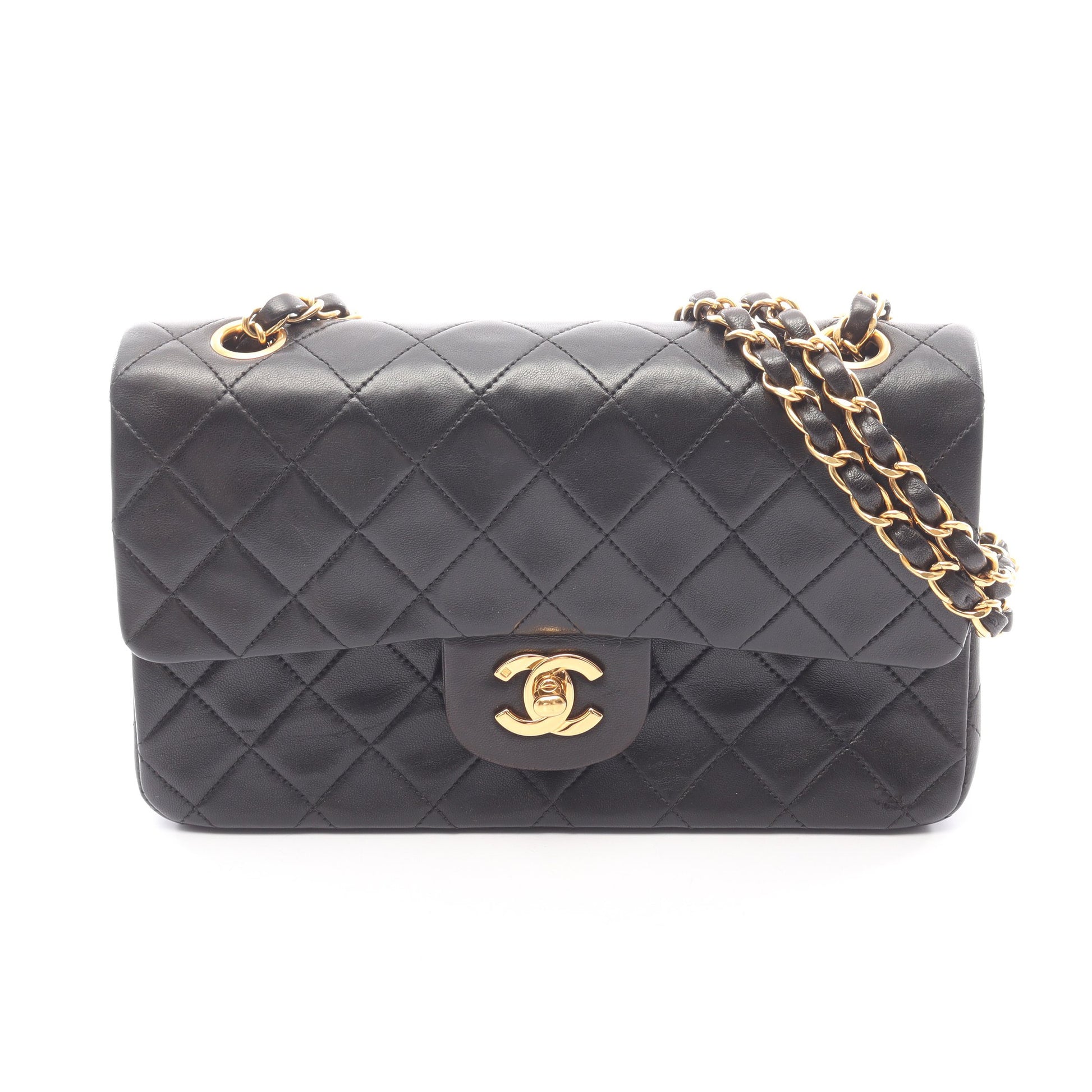 マトラッセ Wフラップ Wチェーンショルダーバッグ ラムスキン ブラック ゴールド金具 シャネル バッグ CHANEL