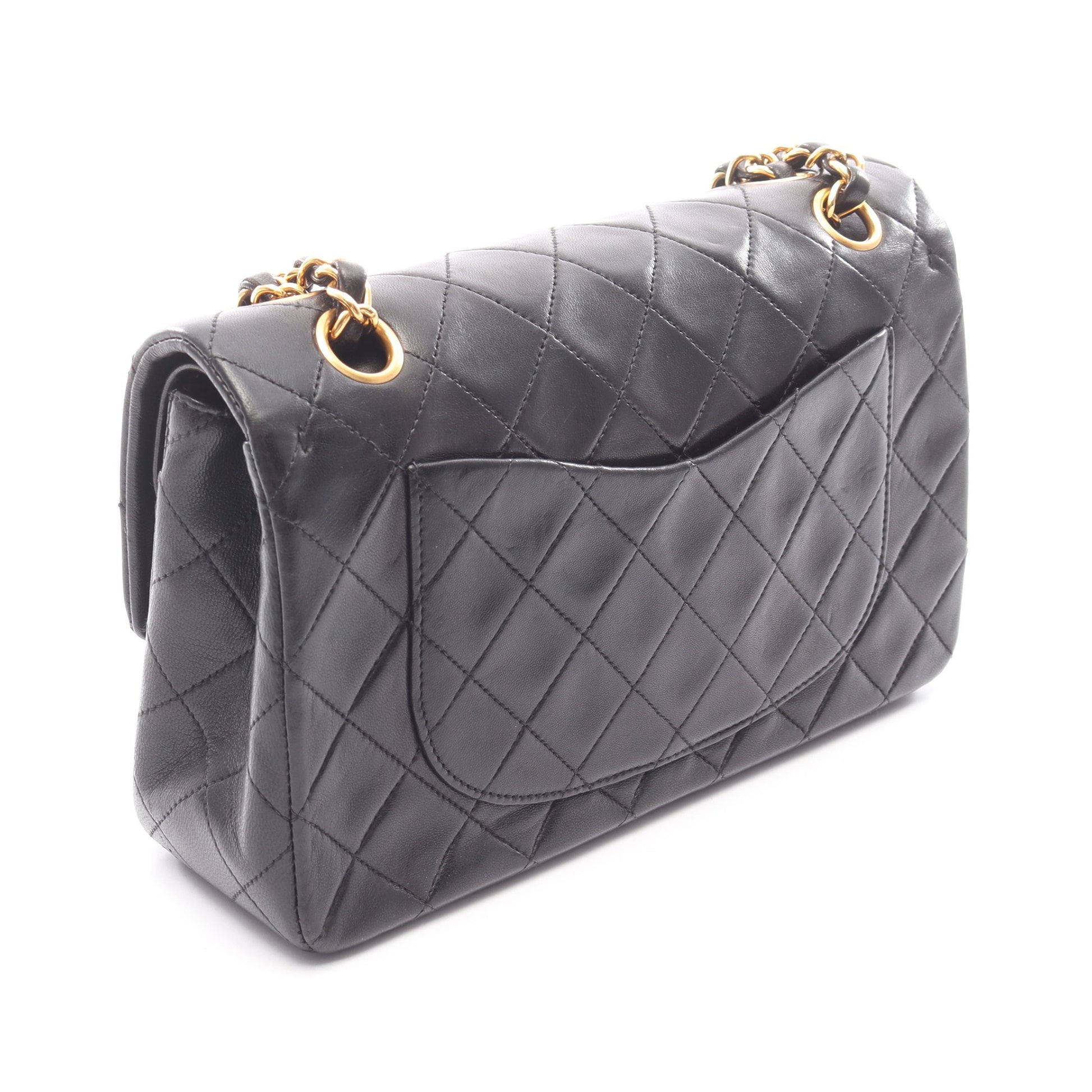 マトラッセ Wフラップ Wチェーンショルダーバッグ ラムスキン ブラック ゴールド金具 シャネル バッグ CHANEL