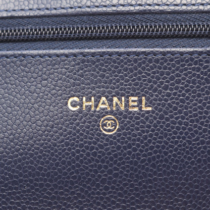 マトラッセ チェーンウォレット ソフトキャビアスキン ネイビー ゴールド金具 シャネル バッグ CHANEL