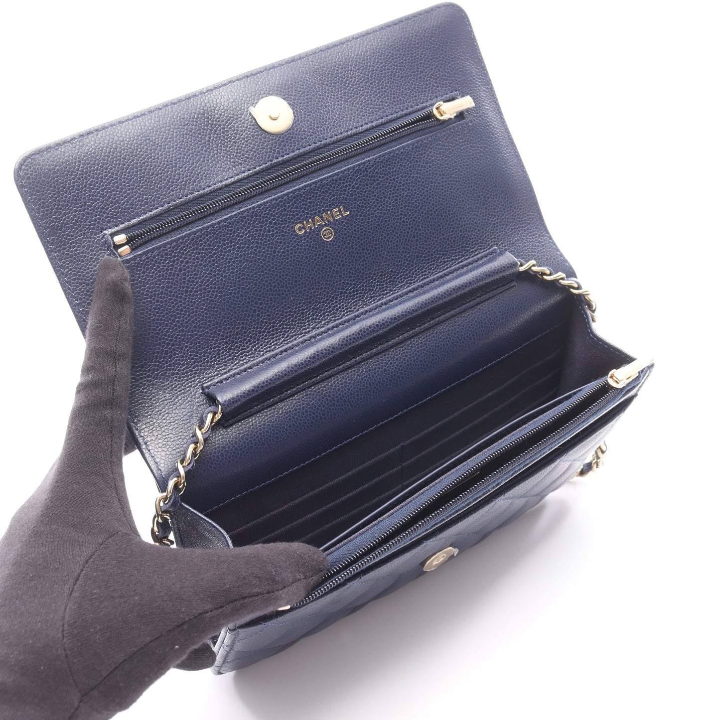 マトラッセ チェーンウォレット ソフトキャビアスキン ネイビー ゴールド金具 シャネル バッグ CHANEL