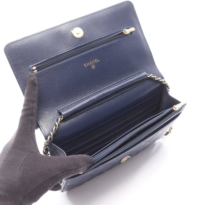 マトラッセ チェーンウォレット ソフトキャビアスキン ネイビー ゴールド金具 シャネル バッグ CHANEL